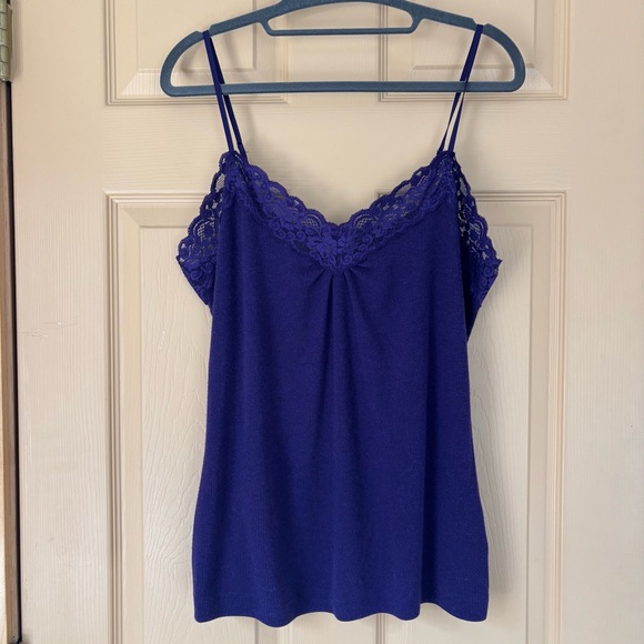 WORTHINGTON | Vintage Y2K Dark Purple Ribbed Knit Lace Babydoll Cami | Size 1X - Picture 4 of 7